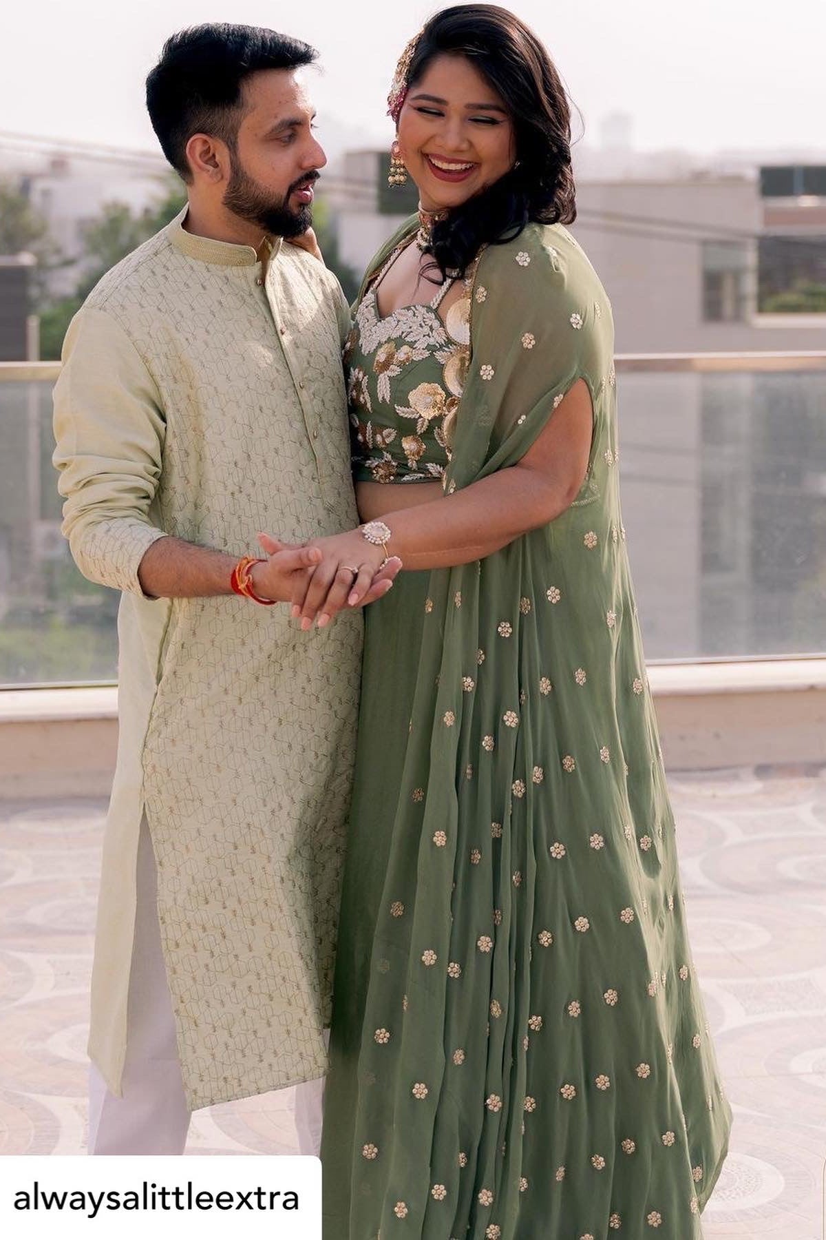 Diksha In Our Pickle Green Pearl Cape Lehenga